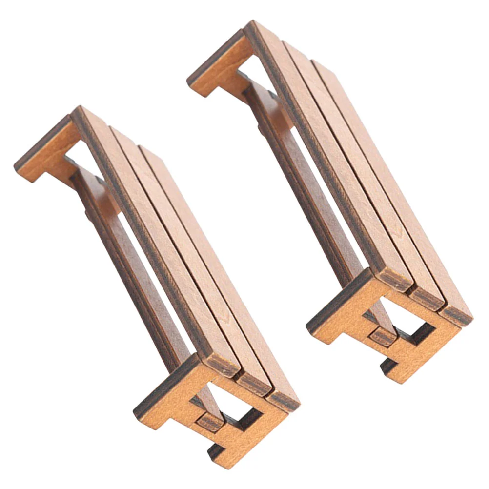 2 pçs mini ornamento de madeira cadeira casa banco brinquedo em miniatura acessórios móveis adorno decoração bonecas