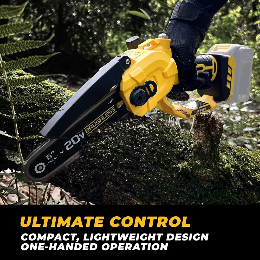 

Cordless Mini Chainsaw Compatible With Battery 20V MAX,6 Inch Brushless Chainsaw With Automatic Chain Tensioning Device