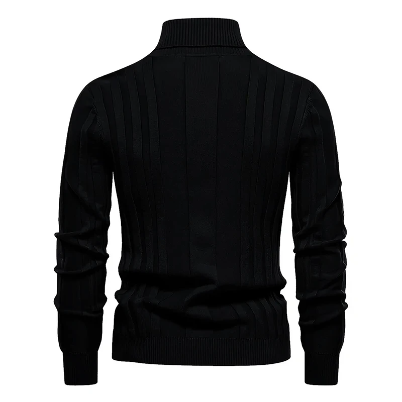 2024 Turtleneck knitted sweater, men's casual warm solid color high elasticpullover sweater autumn and winter