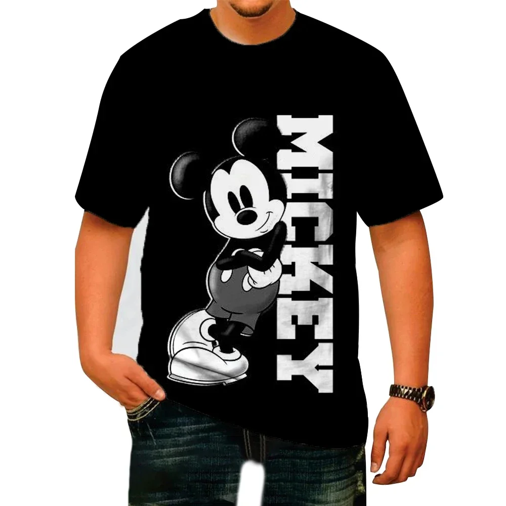 Disney Mickey Mouse Men's T-Shirt Headphones Fashion Letters Tee Shirt Short Sleeve Cartoon T Shirt O Neck Clothing Big Size