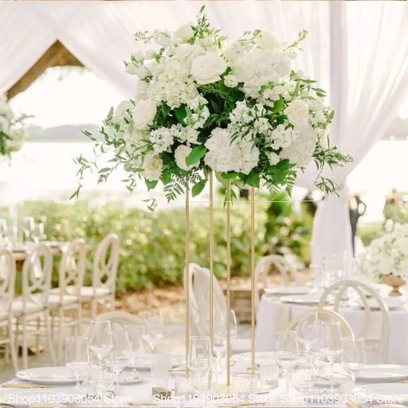Weiße Hochzeitstischdekoration, künstliche Blumenarrangements, Hortensien, Rosen, Delphinien, Blumen für Hochzeitsfeier, Partydekoration – Detail 8
