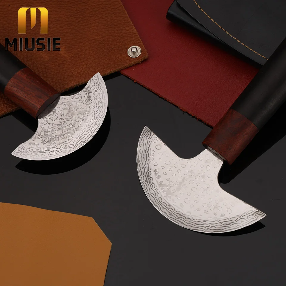 

MIUSIE High Quality Sandalwood Handle Half Round Blade Leather Cutting Carving Knife Leather DIY Cutting Skiving Cutter Tool