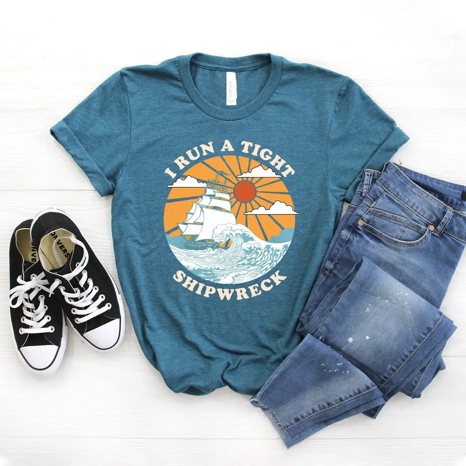 Funny Mom Life T Shirt I Run A Tight Shipwreck Of Twins New Retro Softstyle