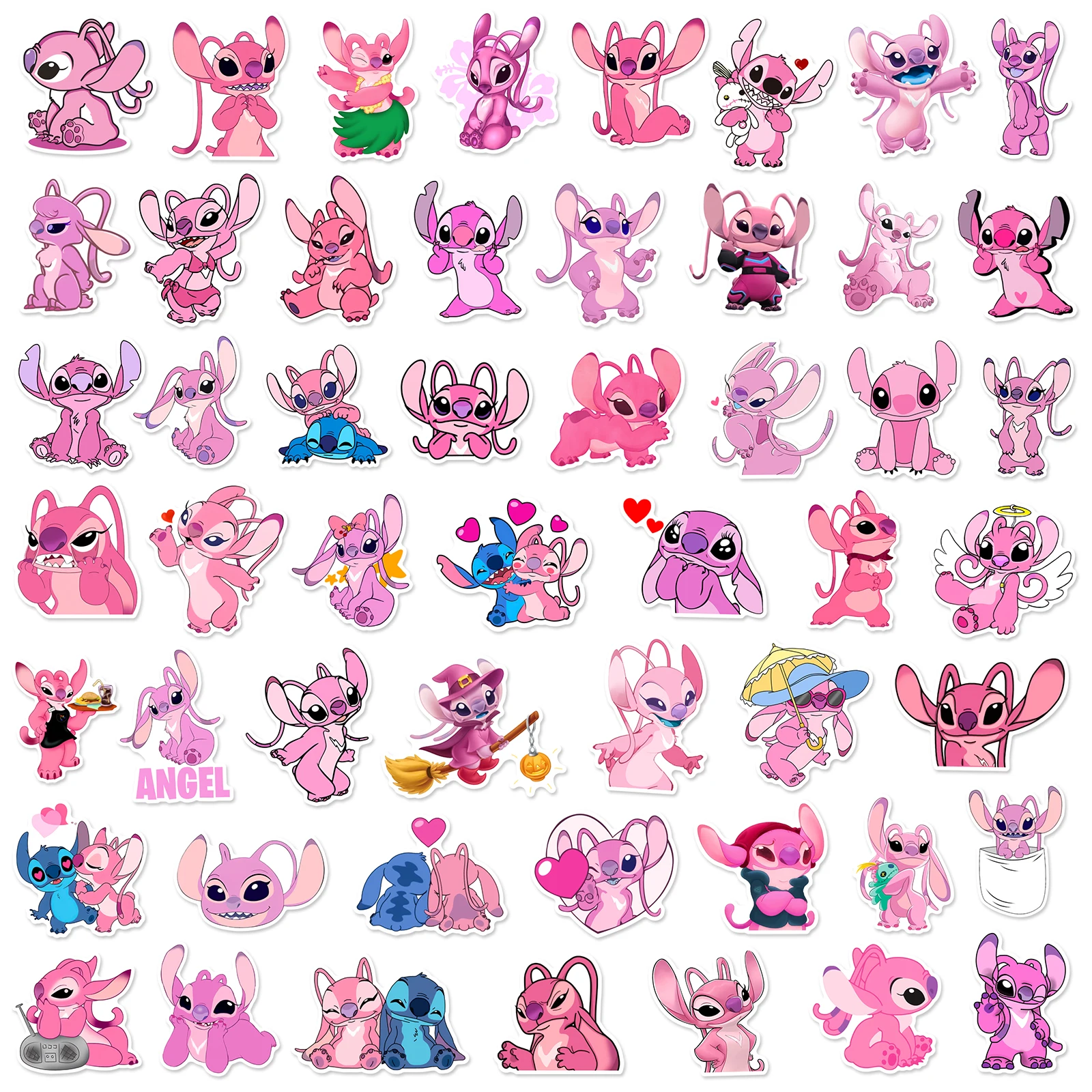 10/50pcs Kawaii Disney Lilo & Stitch Angel Cartoon Stickers Cute Pink Anime Character Sticker DIY Phone Diary Luggage Decals