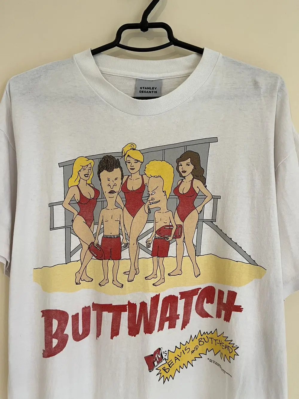 

Beavis and Butthead “BUTTWATCH” 1996 MTV White Unisex Tshirt S-5XL WA0725 New In Tops Anime Men T-Shirt