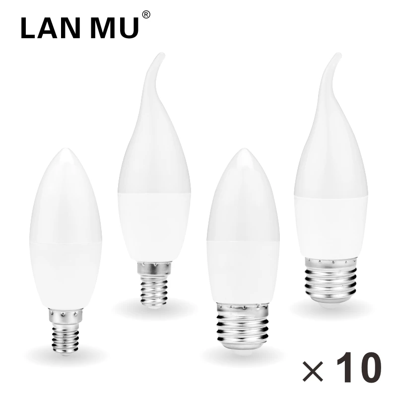 

10Pcs/lot Lampara LED Candle Bulb 5W 7W E14 E27 Real Power Led Light AC 220V Bombilla Led Lamp No Flicker Chandelier Lighting