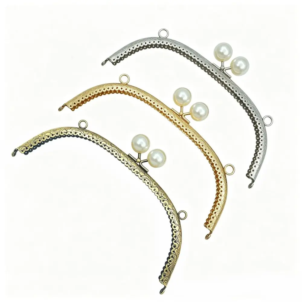 Embossed Metal Kiss Clasp Frame Curved Shape Pearl Bead Lock Purse Frame Pre-punched Holes Coin Purse Frame Coin Pouch Making