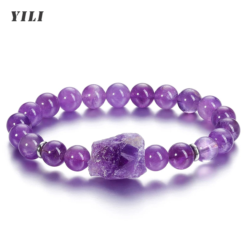 8mm Amethyst Crystal Stone Beaded Bracelet for Women Natural Gem Semi Precious Reiki Healing Crystal Quartz Bracelet