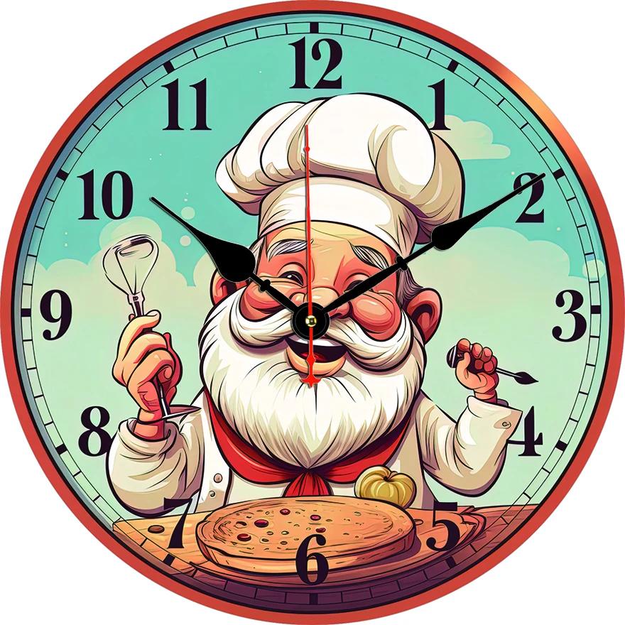 Reloj de pared redondo de Chef de dibujos animados, sala de estar, dormitorio, cocina, decoración del hogar, reloj de pared, reloj de cuarzo silencioso, artículos de decoración del hogar
