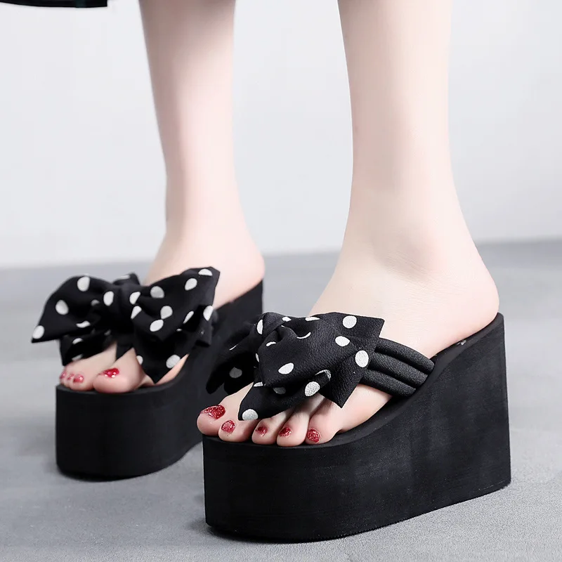 Women Summer Beach Flip Flops Bowknot Wedges Slippers Ladies Fashion Slides Soft EVA Platform Shoes Female High Heel Sandals