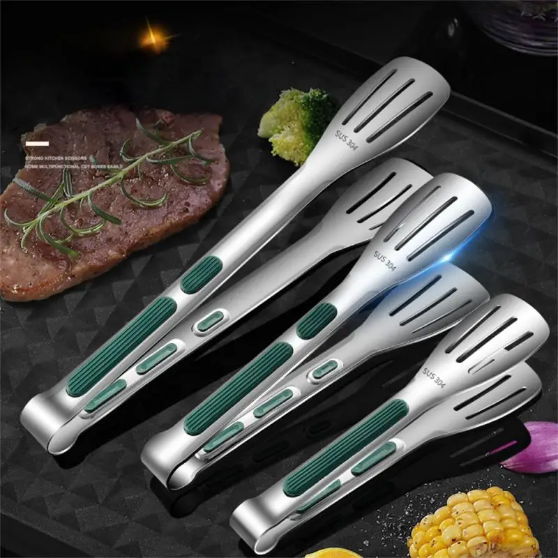 1pc Non Slip Stainless Steel Food Tongs Meat Salad Bread Clip Barbecue Grill Buffet Clamp Cooking Tools Kitchen Accessories