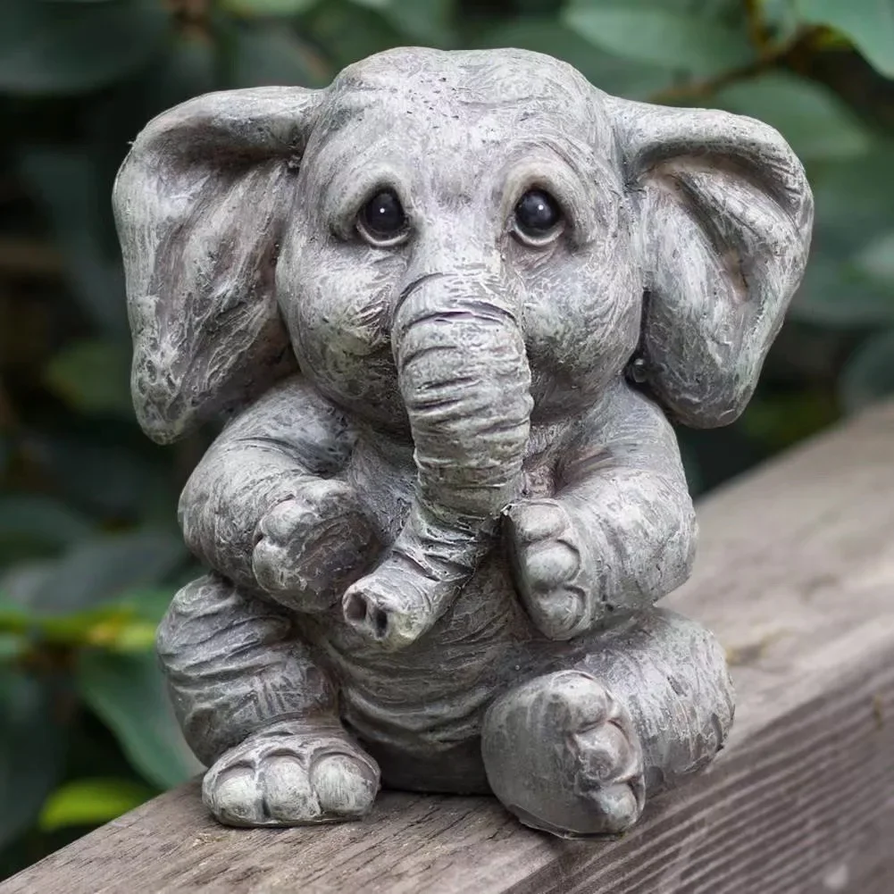 Customized Resin Elephant Statue Hand Carved Large Animal Sculpture for Outdoor Garden Decoration Cute Elephant Grey Ornament