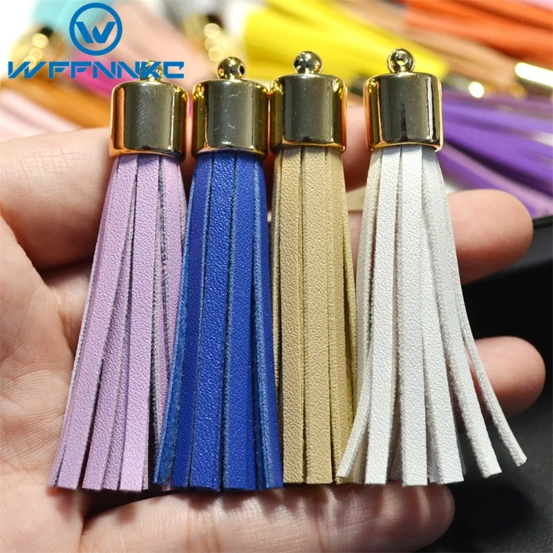 WFFNNKC 5-10Pcs 6.5CM Color Metal Cap Tassel Vintage Faux Leather Fringe DIY Earrings Jewelry Pendants Fashion Keychain Decorate