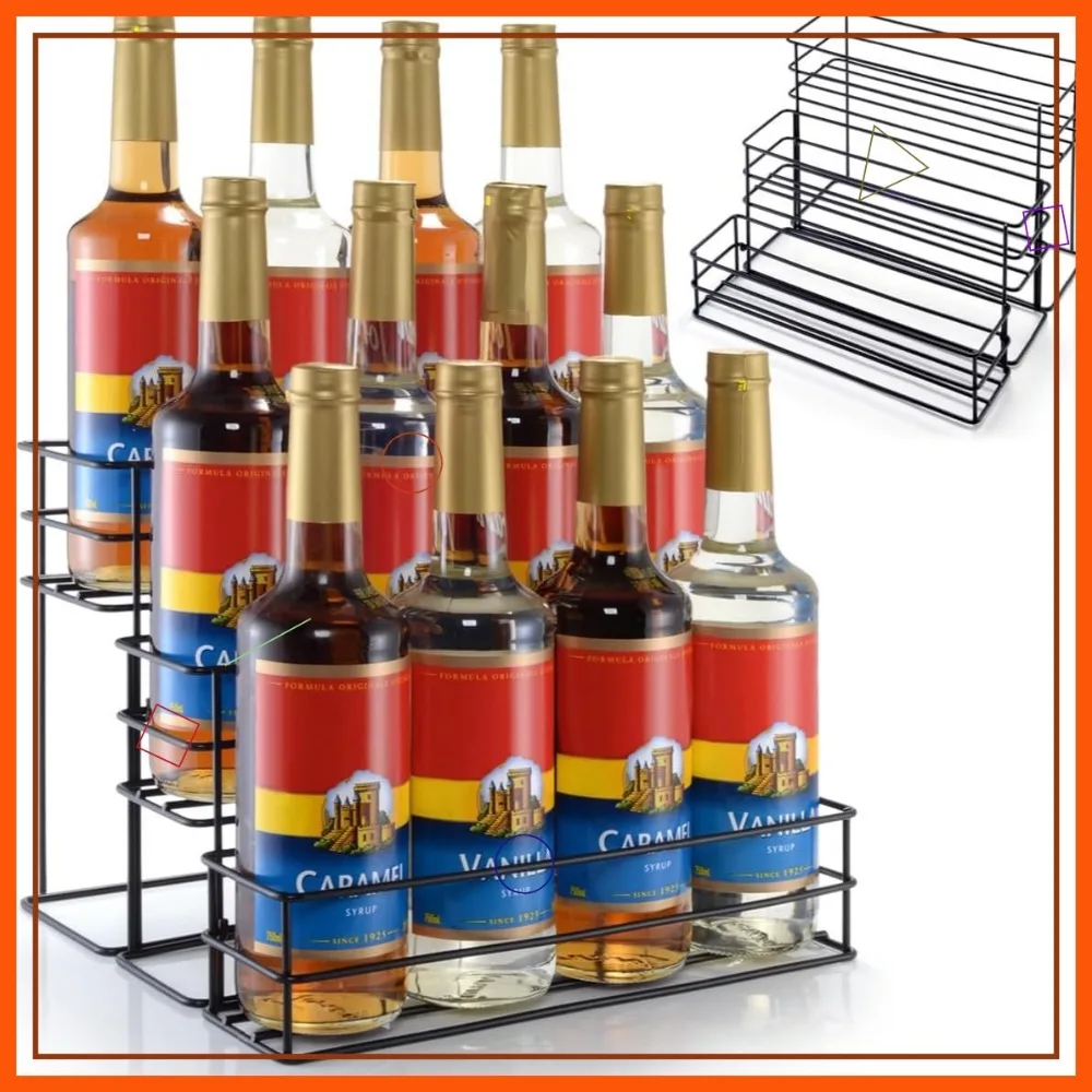 

12 Bottle Coffee Syrup Organizer, 3-Tier Stand for Kitchen Bar Storage