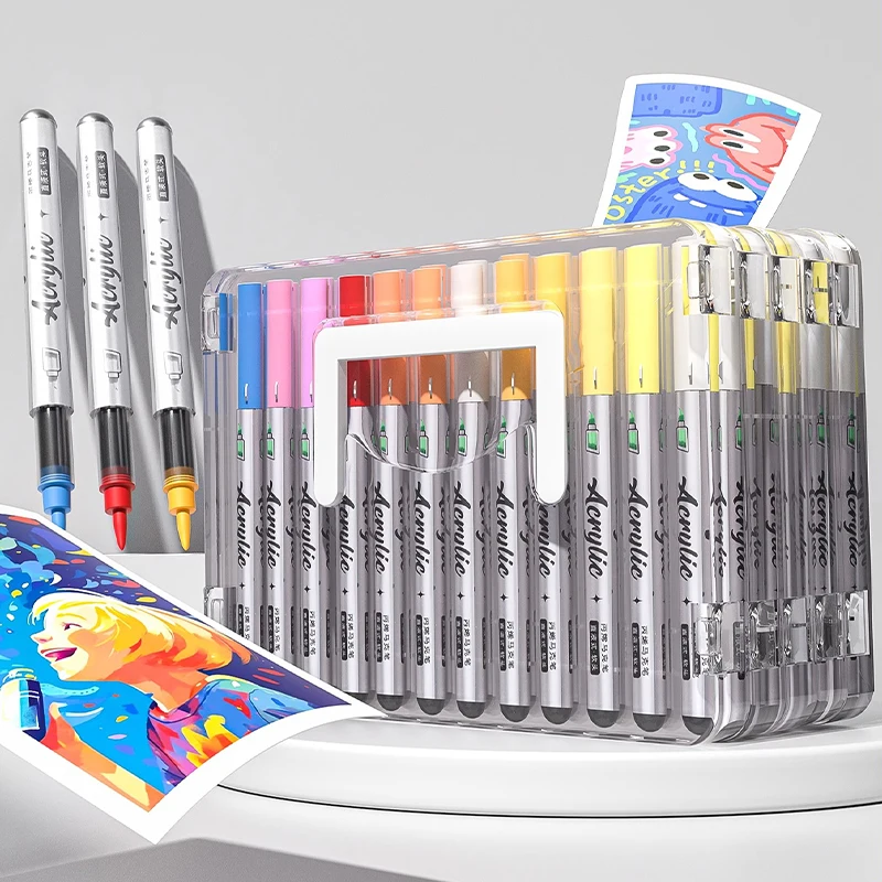 

Automatic Ink Control Acrylic Paint Markers Set, 36/72pcs Brush Tip Acrylic Paint Pens set with Portable Box and Color coded