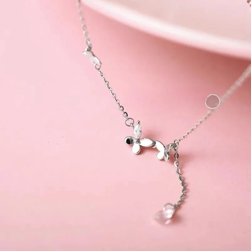 New Adjustable Butterfly Lariat Necklace Multi Small Butterfly Charms With Teardrop CZ Drop Pull Chain Choker Women Neck Jewelry