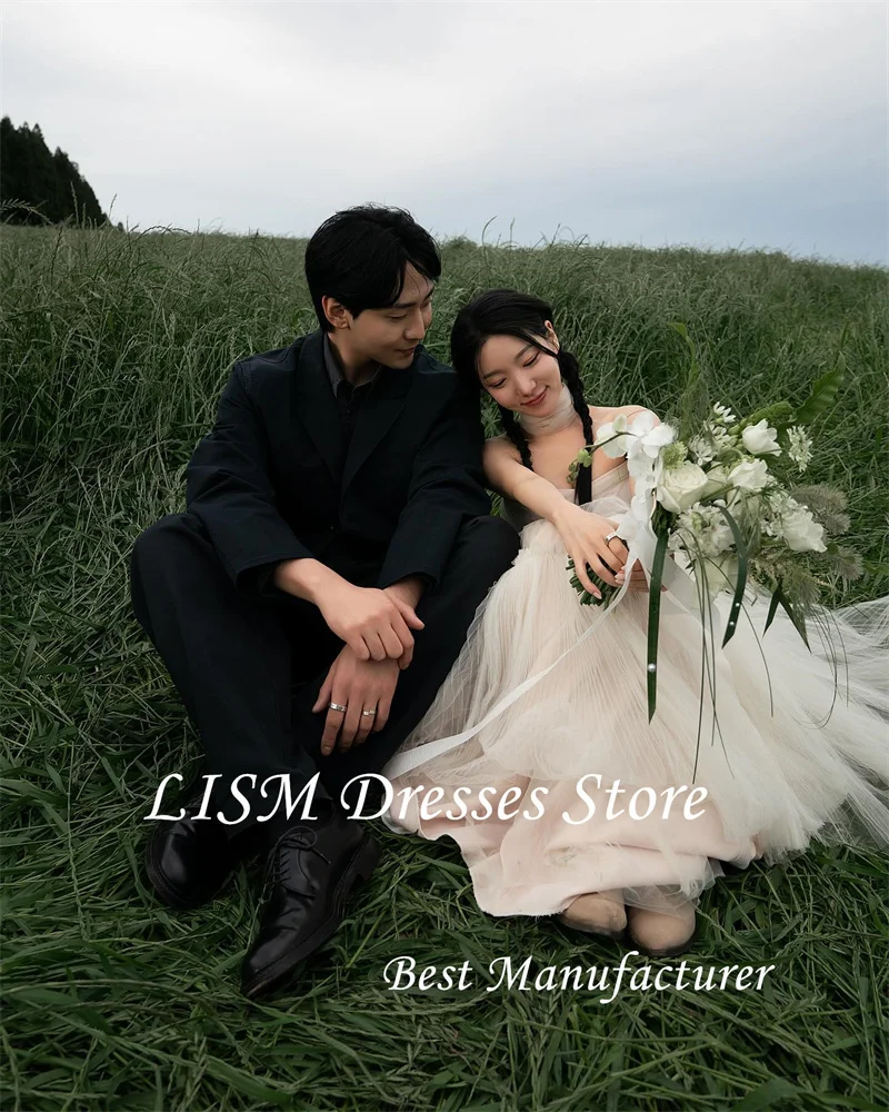 

LISM Sexy Sweetheart Tulle A Line Wedding Dresses Fairy Korea Photo shoot Country Bride Gowns Corset Back Robe de mariage