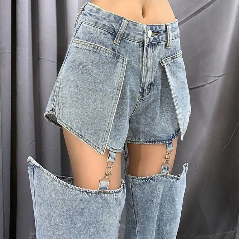 

Women Hottie Jeans American Retro Subculture Patchwork Denim Pant Harajuku Fashion Hip Hop Straight Pant Female Punk Cargo Pants