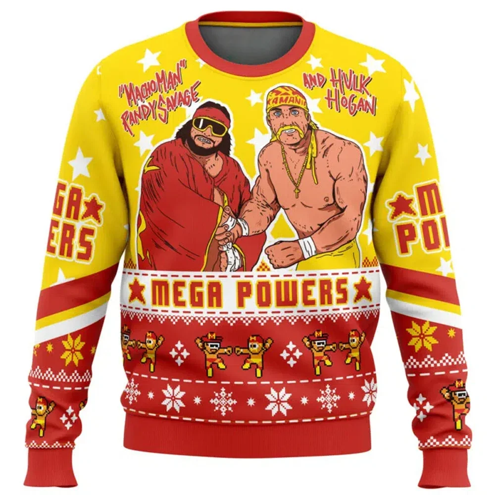 

Mega Powers Macho Man and Hulk Hogan Ugly Christmas Sweater 2026, осенне-зимний новый костюм для рождественской вечеринки, толстовка с капюшоном Johnson