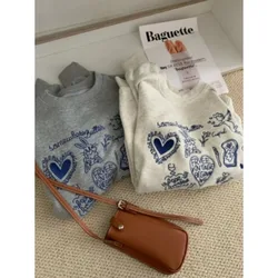 South korea Dongdaemun Embroidered Angel Rabbit Letter Gray Pullover Hoodie Women Autumn New Preppy Loose Casual