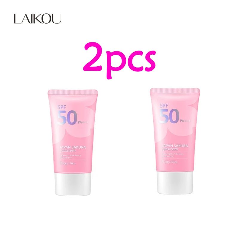 2pcs LAIKOU Sakura Spf50 Sunscreen Cream Sunscreen Protector Facial Solar Sun Blocker Isolation Bleaching Moisturizing Serum