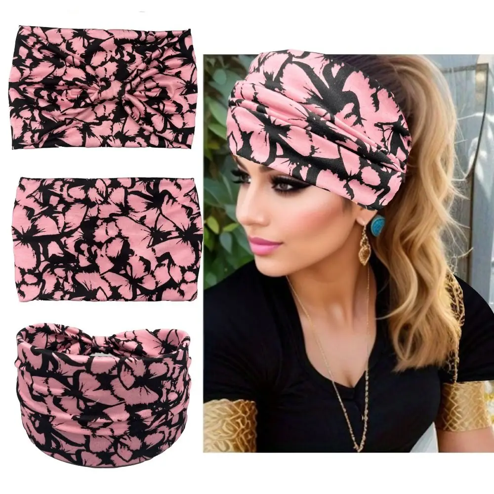 Fashion Elastic Wide Hair Band Knotted Tie Dyed Yoga Hairband Sports Headband Women