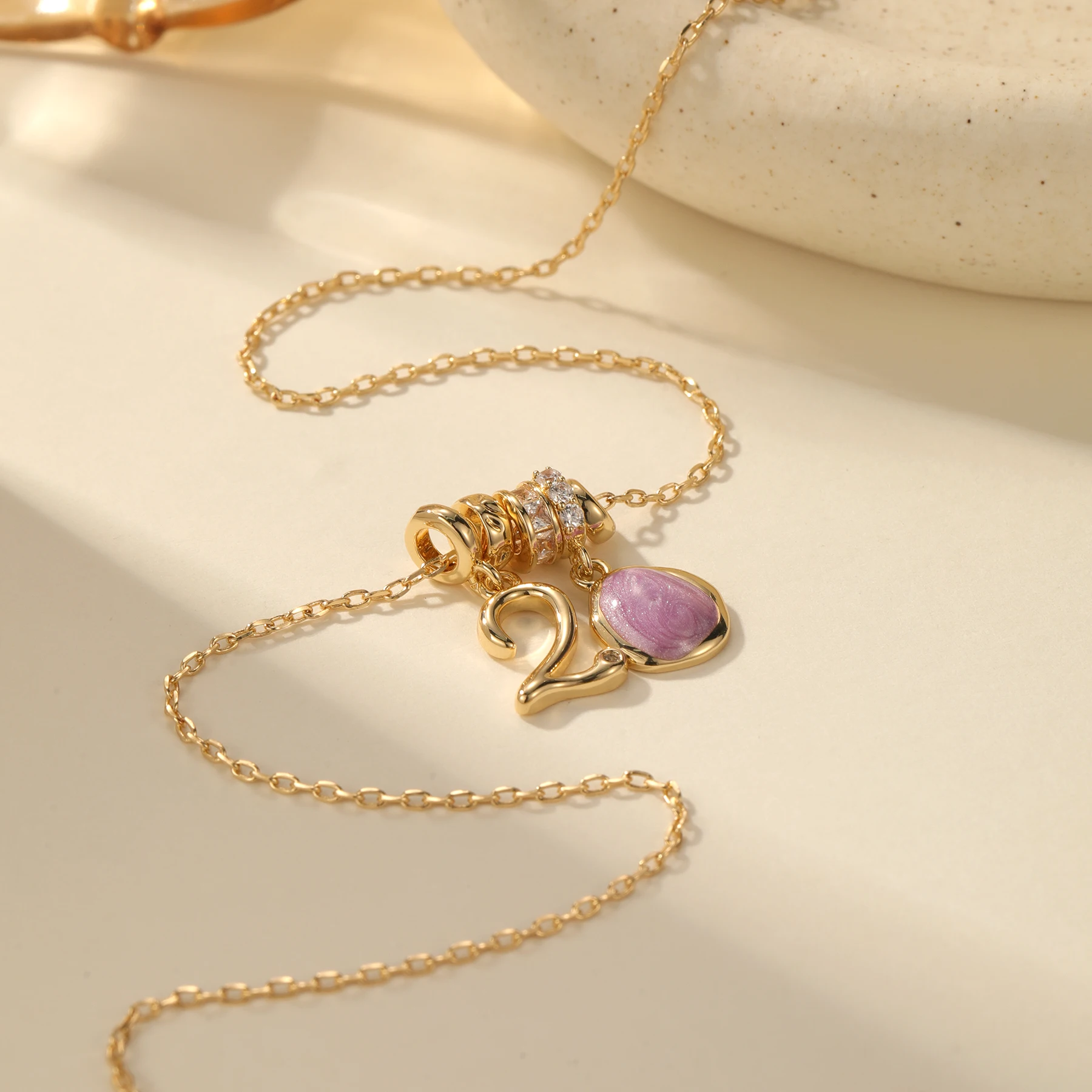 

Elegant Numbers Correspond to Birthstones Copper Zircon Necklace 18K Gold Plated Personalized Month Pendant Jewelry Gift for Her