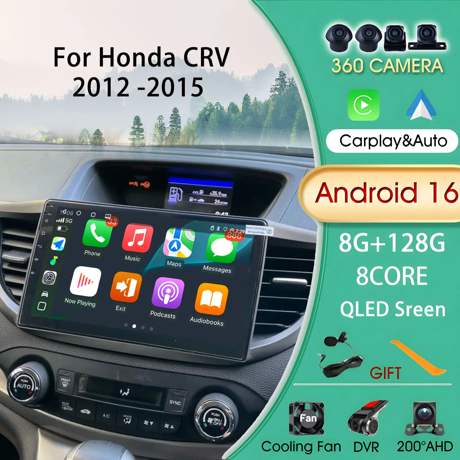 

Car Radio For Honda CRV 2012 -2015 Multimedia Player Automotive Car Video Stereo 4G WIFI DSP Subwoofer Carplay Android Auto