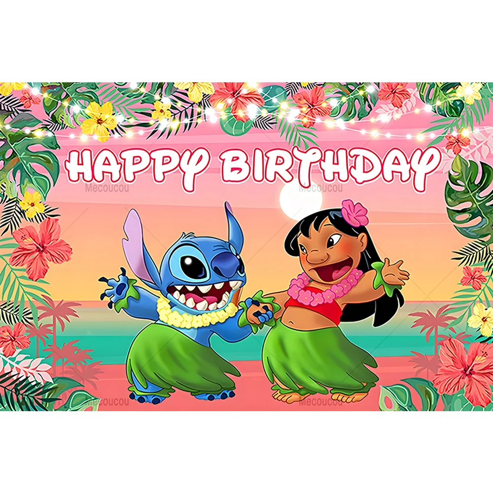 Disney Cartoon Lilo And Stitch Photography Backdrop Customized Hawaiian Hula Summer Girl BirthdayParty Baby Shower Decor