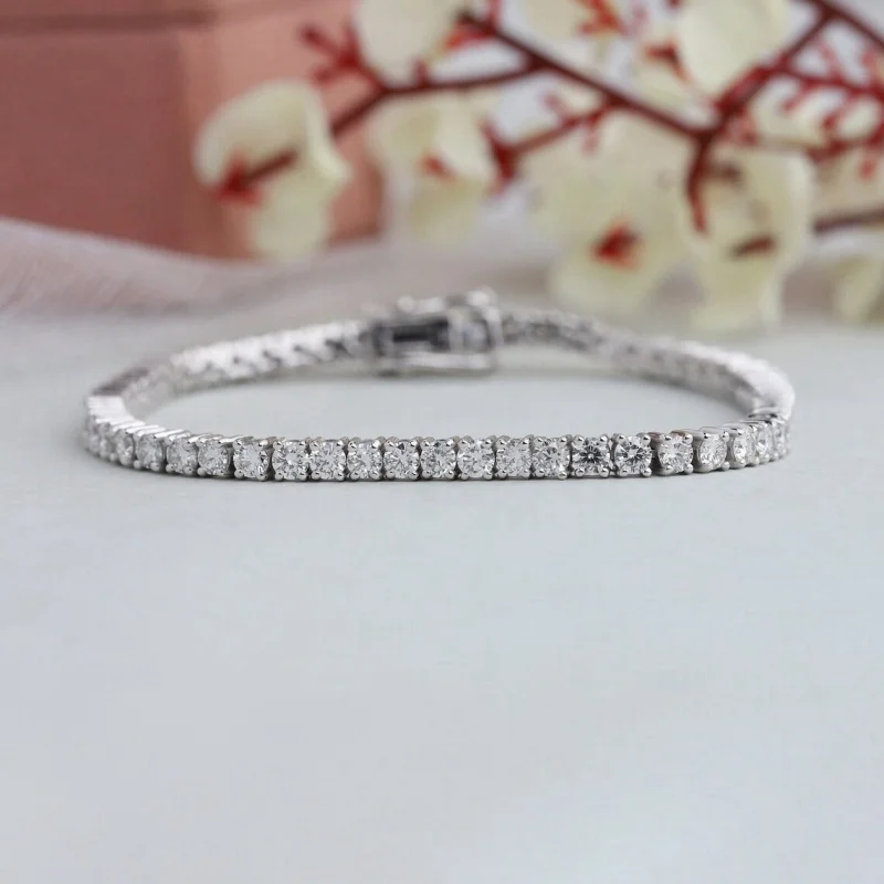 18K White Real Gold 3.0mm Lab Grown Diamondn Bracelet  Round Diamond Tennis Bracelet  Dainty Women's Gold Bracelet Jewelry Gift