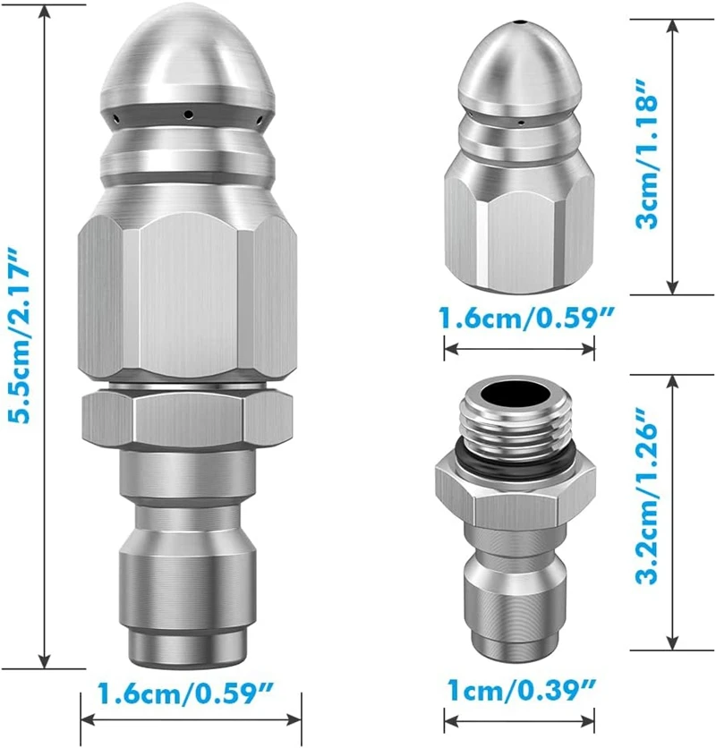 Sewer Jet Nozzle Stainless Steel Pressure Washer Sewer Jetter Nozzle Head 1/4