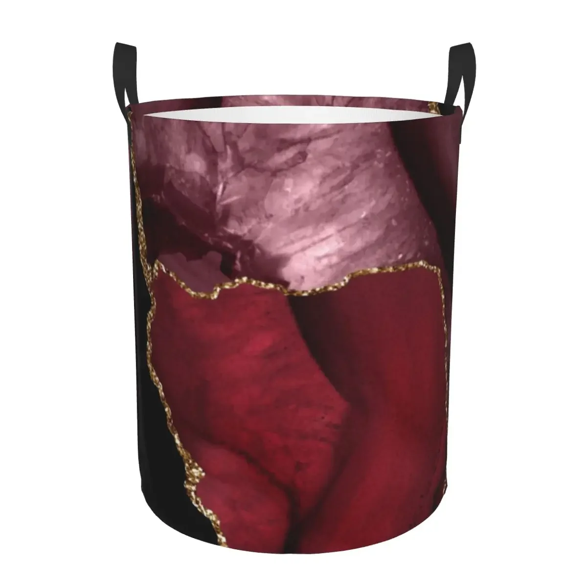 Burgundy Gold Agate Texture Laundry Hamper Large Storage Basket Geometric Abstract Girls Boys Toy Organizer