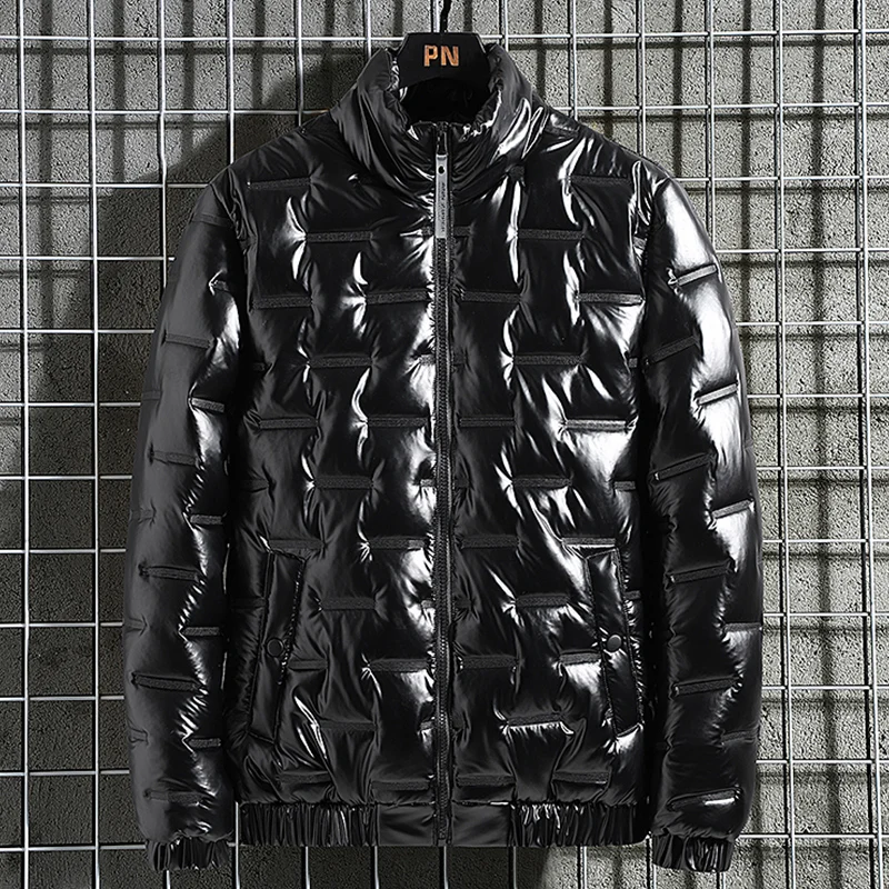 

Men's Thiened Winter Jaet New Sle Bread Coat Bright Surface down Cotton Outerwear Youth Faion Casual Fit