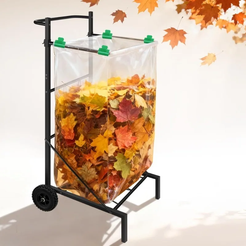 Metal Leaf Bag Holder with Wheels 50-55 Gallon Adjustable Garbage Bag Trolley Yard Lawn Cleaning Camping and Outdoor