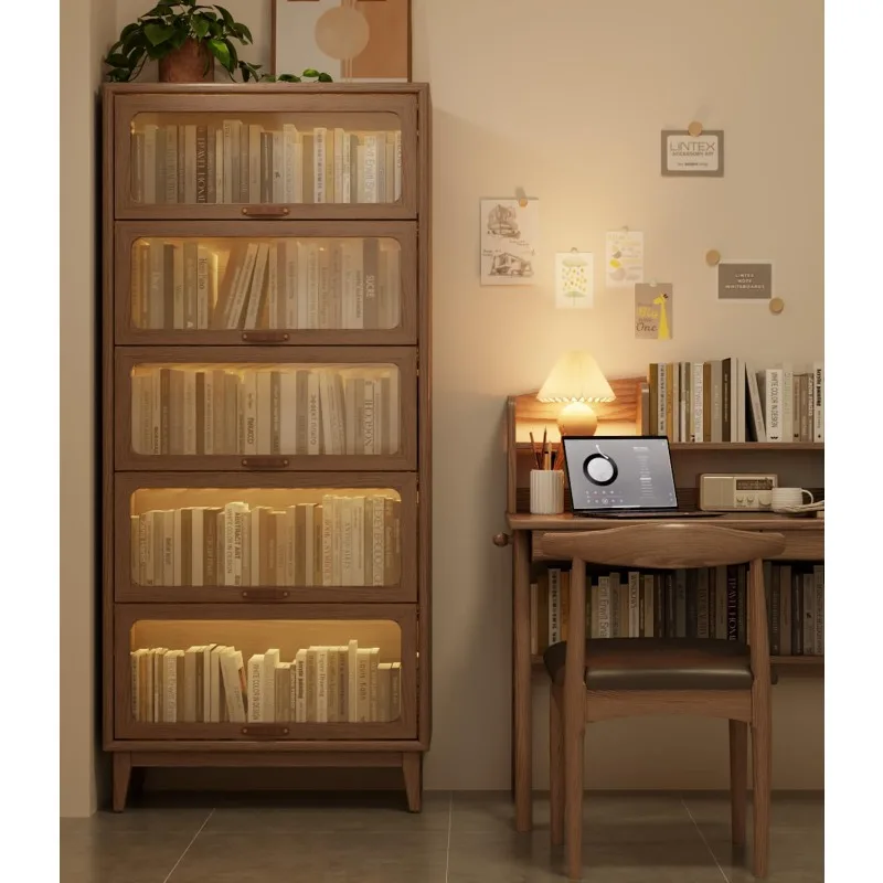 

Книжный шкаф, 5-уровневые книжные полки с откидными дверцами из закаленного стекла, 72Hx13,7Dx32W, органайзер для хранения кубов с коричневой отделкой, Boo