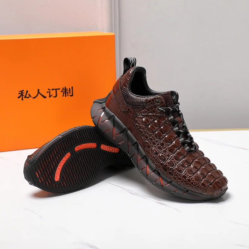 

Men's Casual Sneakers Back Genuine Crocodile Leather Lining Men's Lace Up Sports Walking Shoes кроссовки мужские мужская обувь