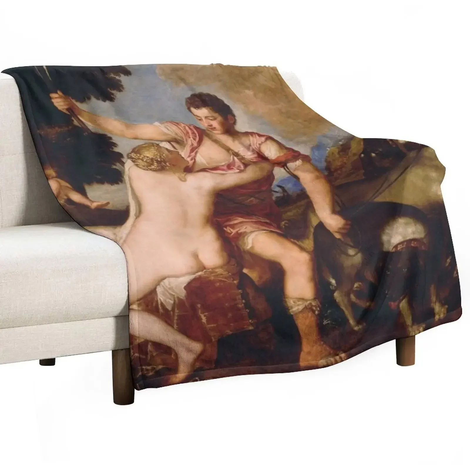 Titian - Venus And Adonis Throw Blanket Retros Beautifuls Soft Plush Plaid Blankets