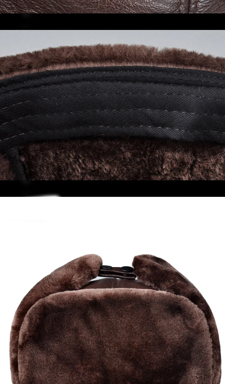 وصول جديد للرجال قبعة الشتاء جلد طبيعي | قبعة صياد سميكة مبطنة بالصوف من جلد البقر العلوي، قبعة مقاومة للبرودة #6