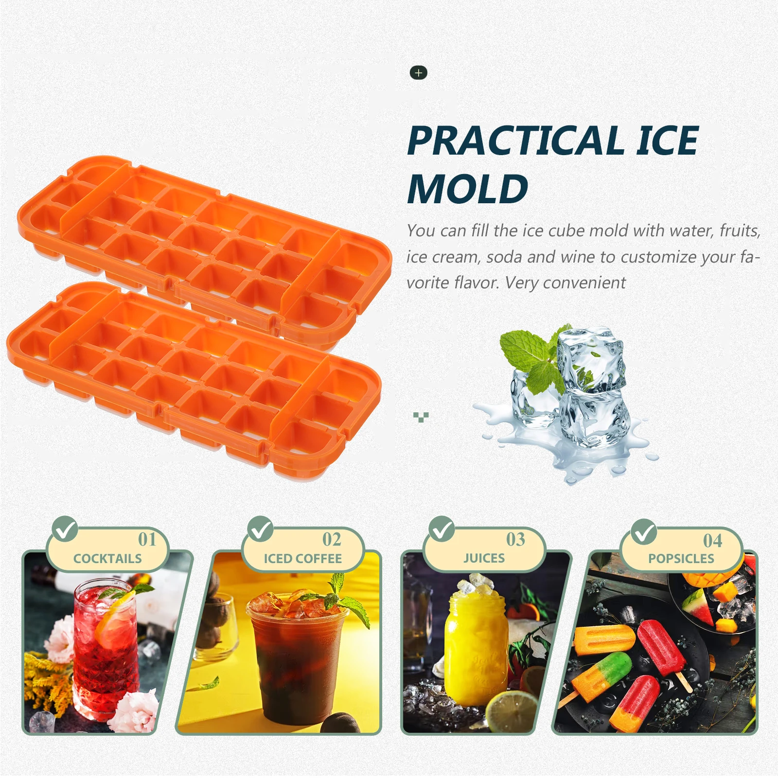 

Silicone Ice Cube Tray Mold Lid Quick Demould Commercial Freezer Bin Container Easy Clean Long Life Practical Use