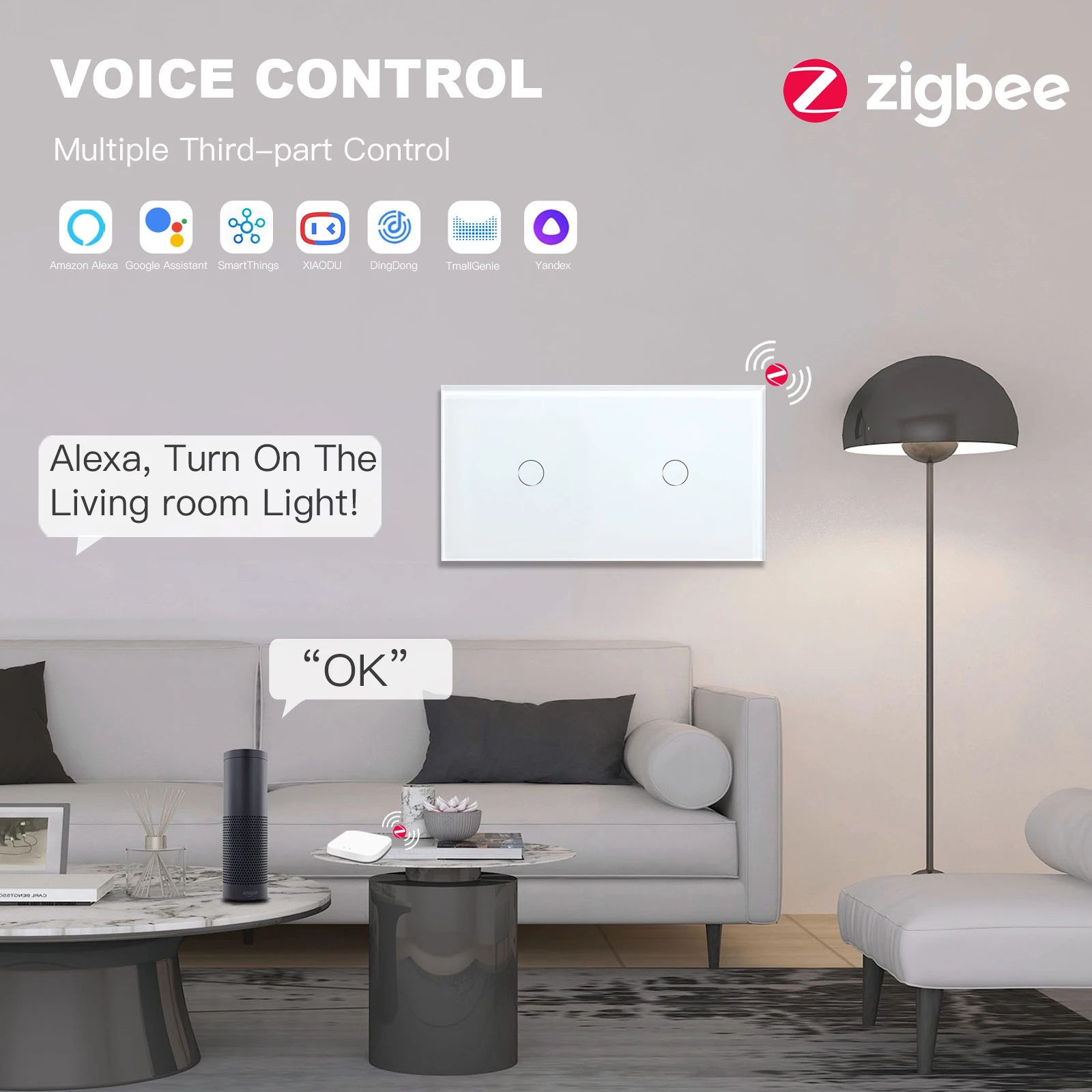 Bseed Zigbee 2/3/4/5/6Gang Smart Light Touch Switch Single Live EU Standard Tuya Smart Life Google Control Crystal Glass Panel