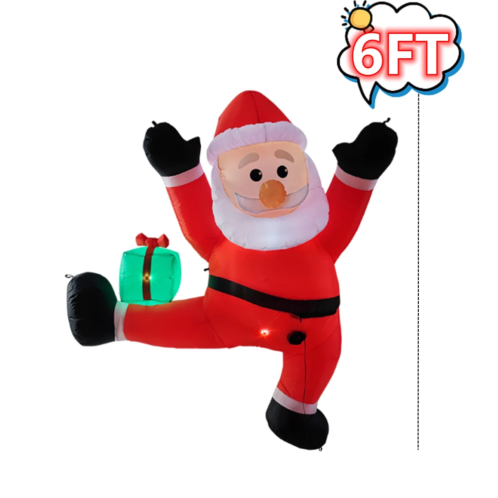 1.8M/6FT 크리스마스 등반 풍선 산타 클로스 내장 LED 조명 앉아 산타 그린 가방 크리스마스 장식 마당 카페 야외 소품