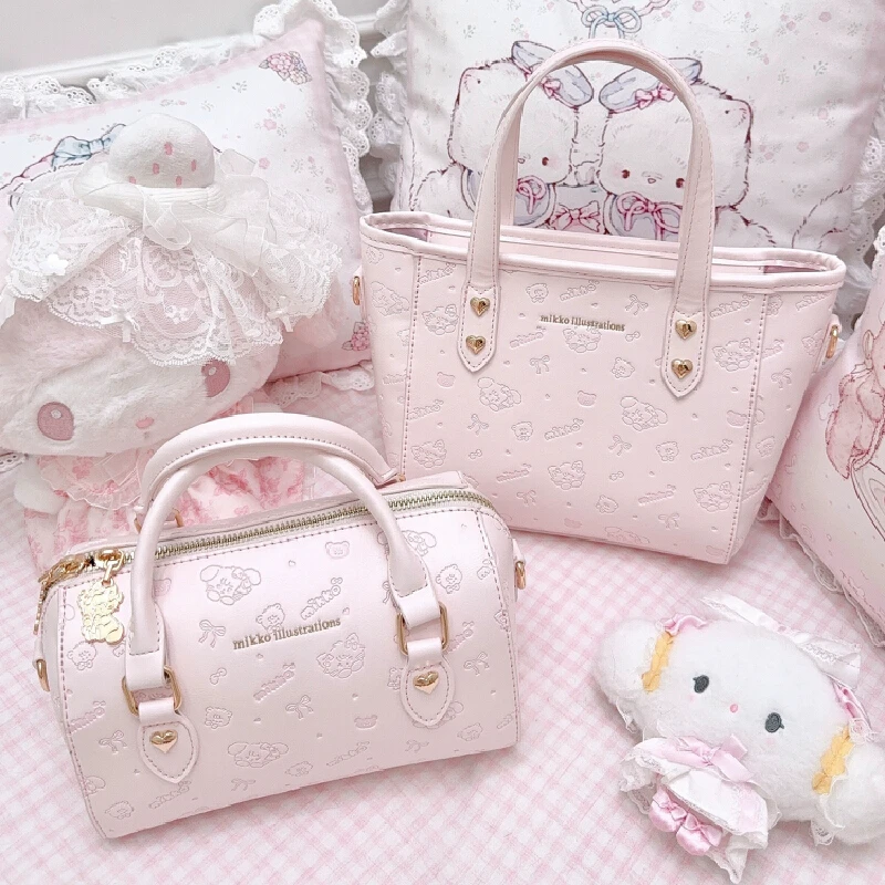

Pink Mikko Tote Bag Purse Women Kawaii Print Leather Large Capacity Handbag Cute Sweet Shoulder Bag For Commuter Student Gifts