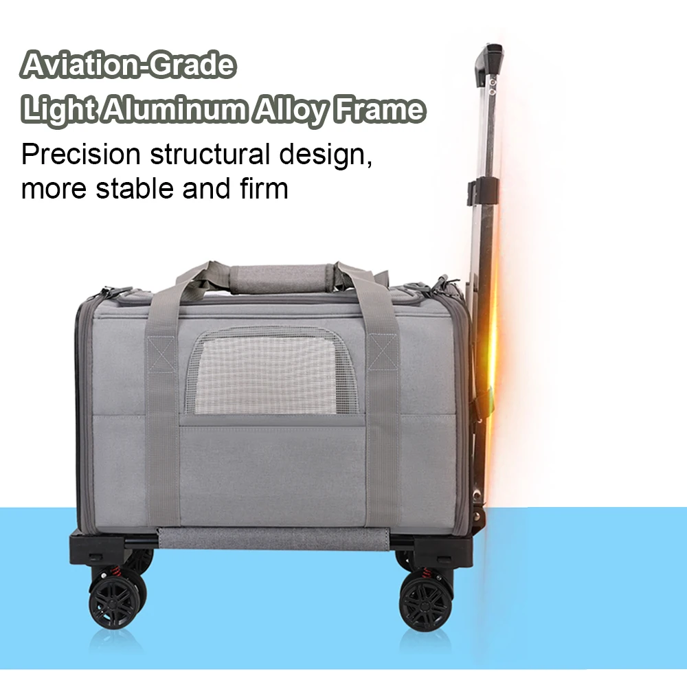 Pet Trolley Bag Detachable Rolling Carrier for Small Dogs Cats Portable Travel Carrier with Telescopic Handle and Shoulder Strap