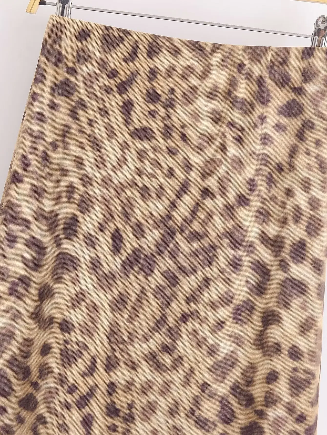 Falda de malla con forro de leopardo para Mujer, falda Retro de cintura alta con cremallera, 2024