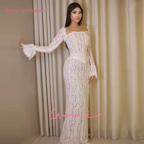 Umi Customized Exquisite Beading Lace Mermaid Evening Dresses 2026 Luxury Square Collar Long Sleeve Mermaid Formal Dress