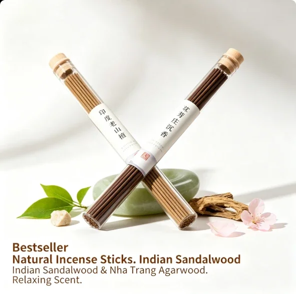 Natural Incense Sticks Set Indian Sandalwood & Nha Trang Agarwood Aroma Home Relaxation Trending Essential for Stress Relief And