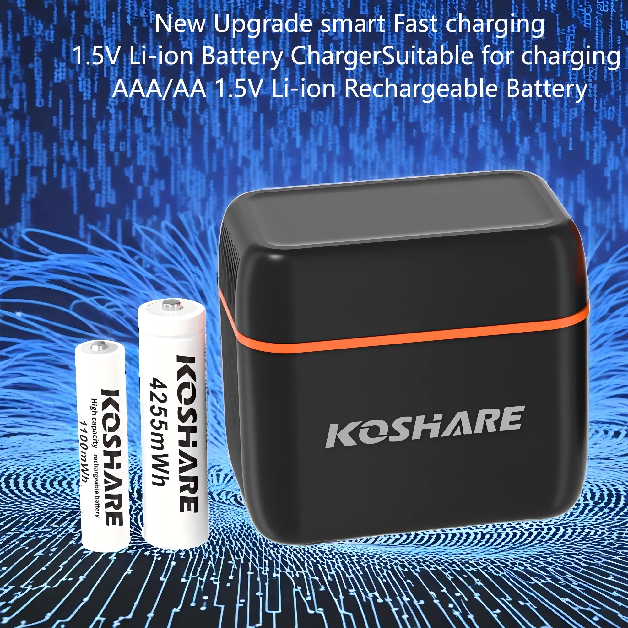

KOSHARE 1.5V AA Lithium Battery Charging box 8-slot fast charger for 4255/1100mWh rechargeable lithium-ion batteries