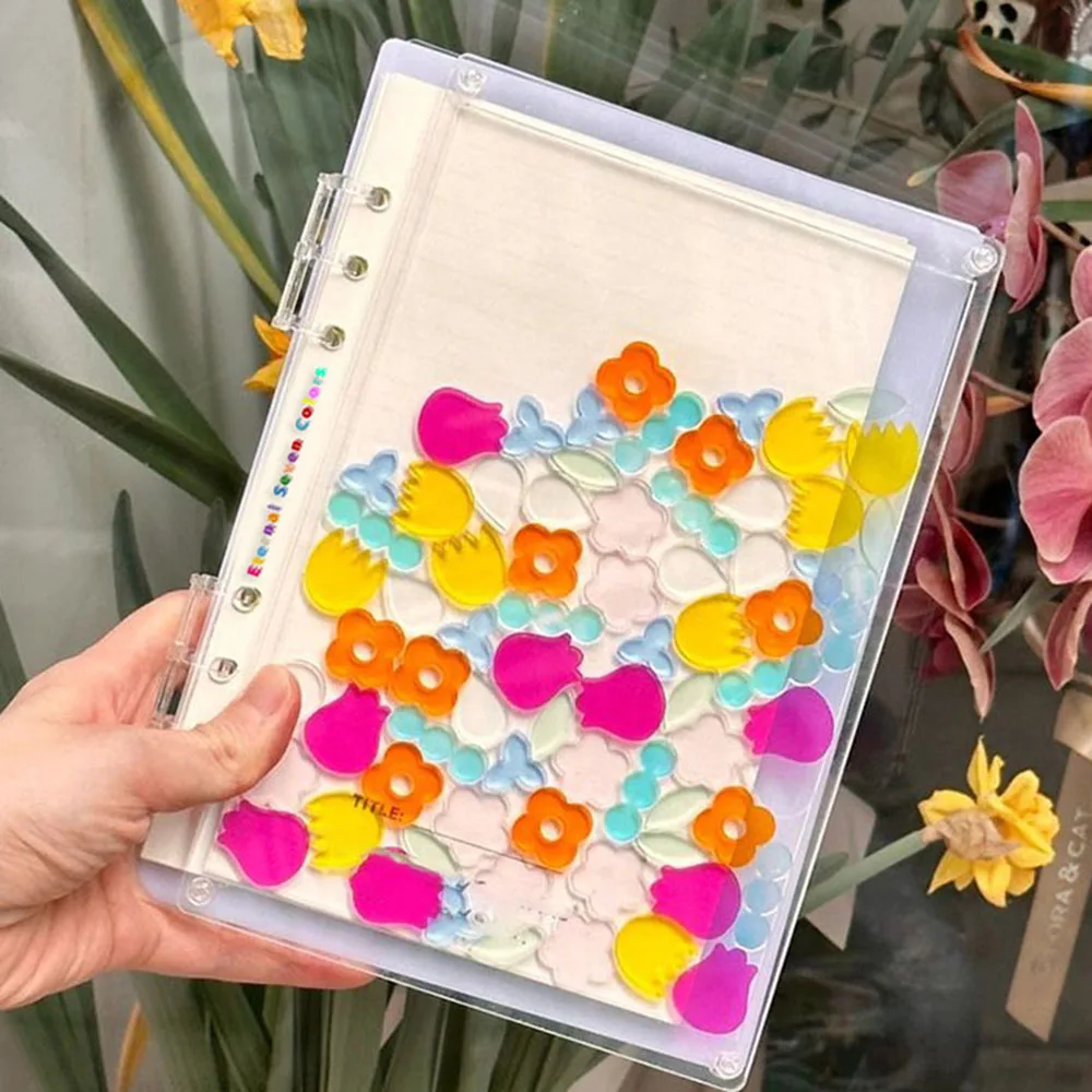 A7 Acrylic Binder Notebook Transparent And Visible Diy Heart/Flower/Star Creative Stationery Quicksand Loose Leaf Notebooks