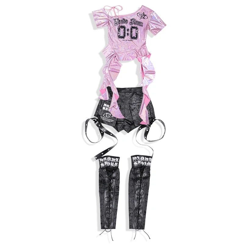 2025 Modern Jazz Dance Costume Ragazze Top rosa Pantaloni neri Kpop Hip Hop Performance Abbigliamento Estate Concerto Stage Outfit BL15672