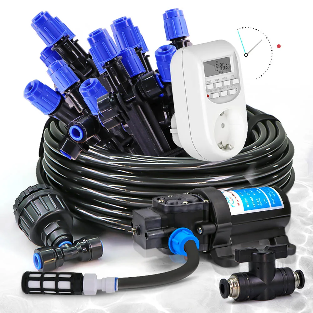 

Комплект таймера самовсасывающего насоса 1/4 дюйма, 60 Вт, 360° ° Регулируемый барботер, ирригационный спринклер, садовая теплица, газон, горшок для растений, автоматический полив